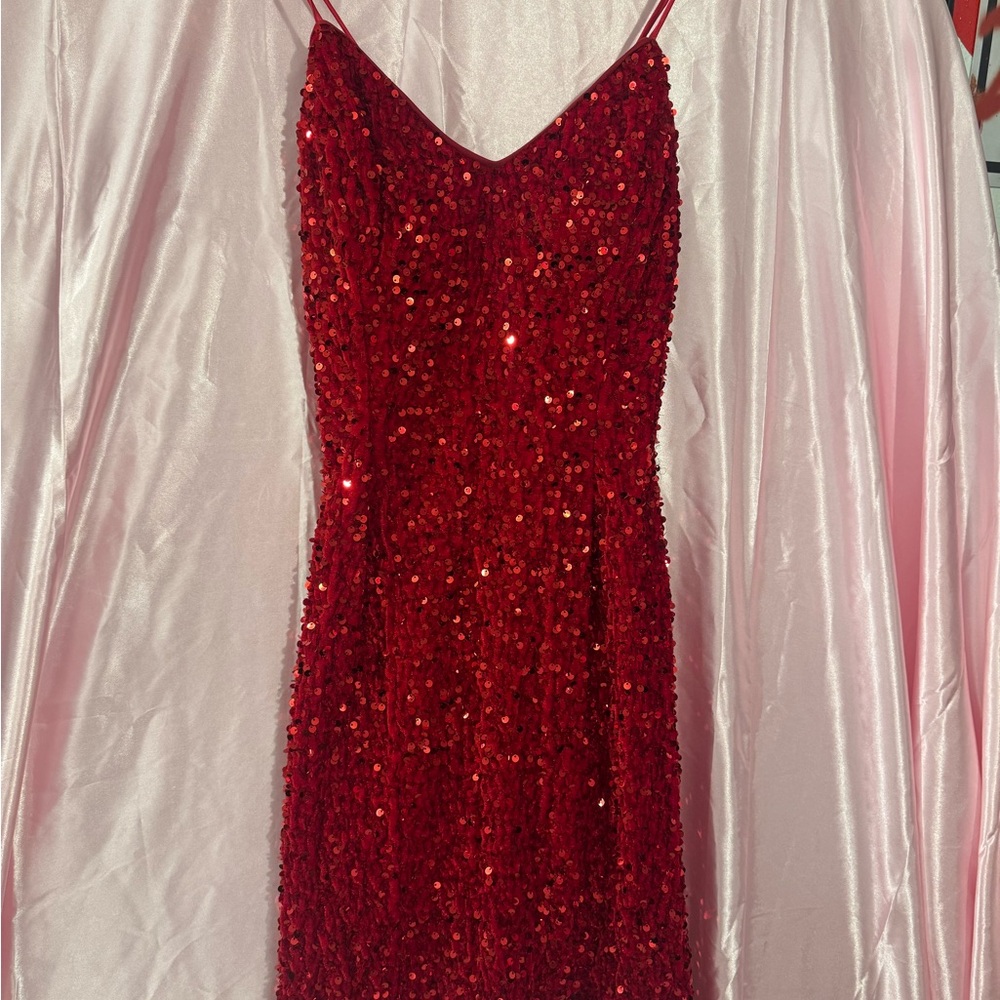 Aspeed Dazzling Red Sequin Corset Mini Dress